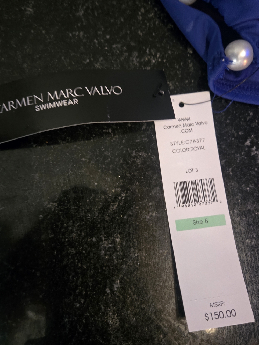 Carmen Marc Valvo Royal Blue Ruched One-Piece Swim Bodysuit - Picture 4 of 6
